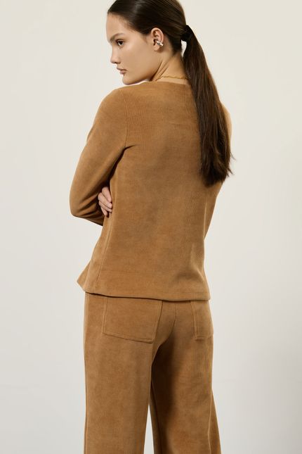 Blusa dobra detalhe cotelê  caramelo viola