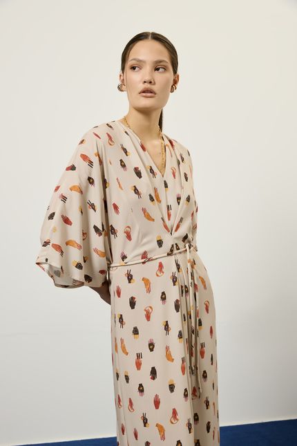 Vestido kaftan movimento movimento cinza flauta