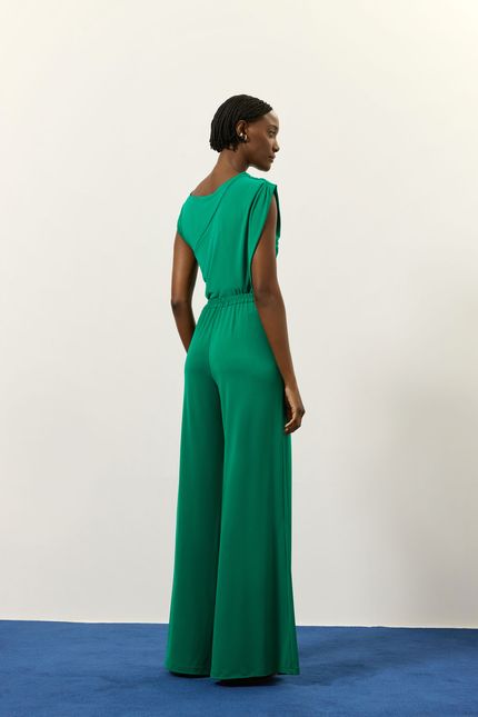 Calça pantalona prega jersey verde jazz
