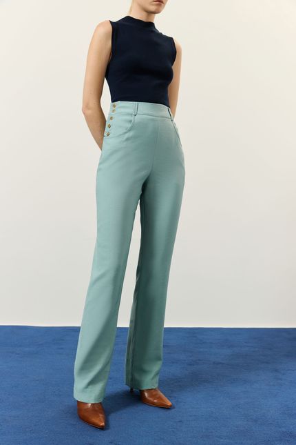 Calça cupro botões lateral azul mpb