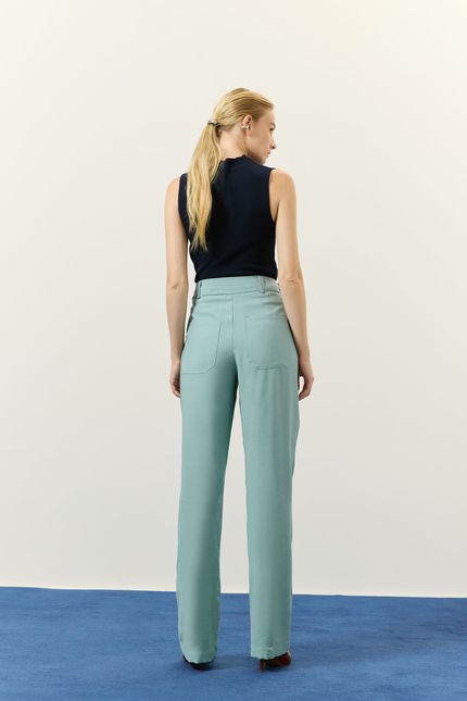 Calça cupro botões lateral azul mpb