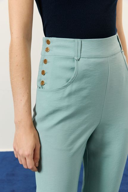 Calça cupro botões lateral azul mpb
