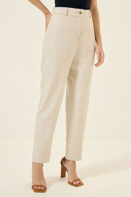Calça linho pala pesponto bege natural