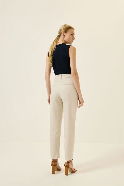 Calça linho pala pesponto bege natural