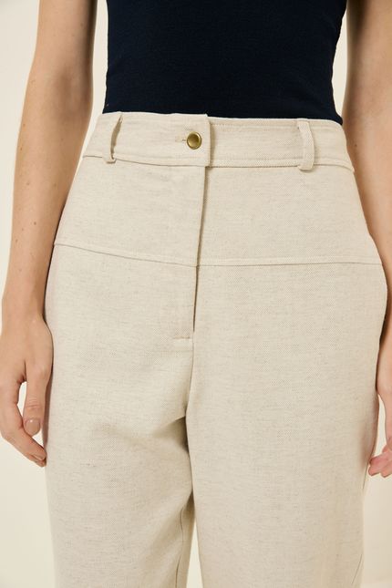 Calça linho pala pesponto bege natural