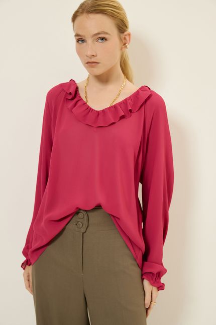 Blusa ggt decote babado - rosa bolero