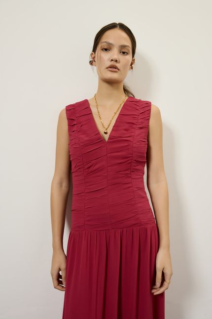 Vestido festa longo franzido rosa bolero