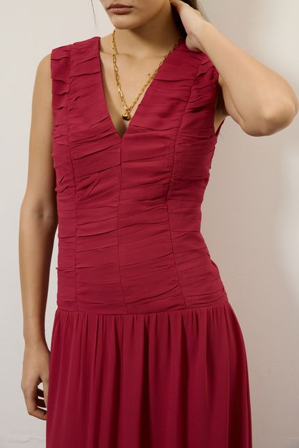 Vestido festa longo franzido rosa bolero