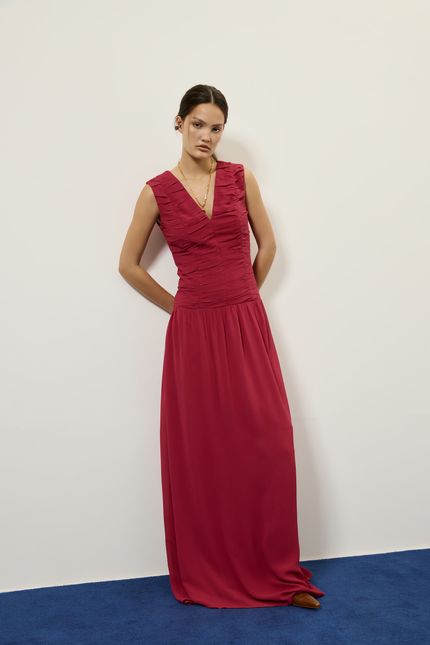 Vestido festa longo franzido rosa bolero