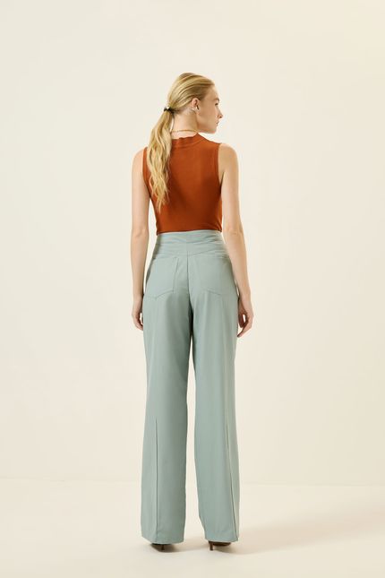 Calça pantalona cós botões azul mpb