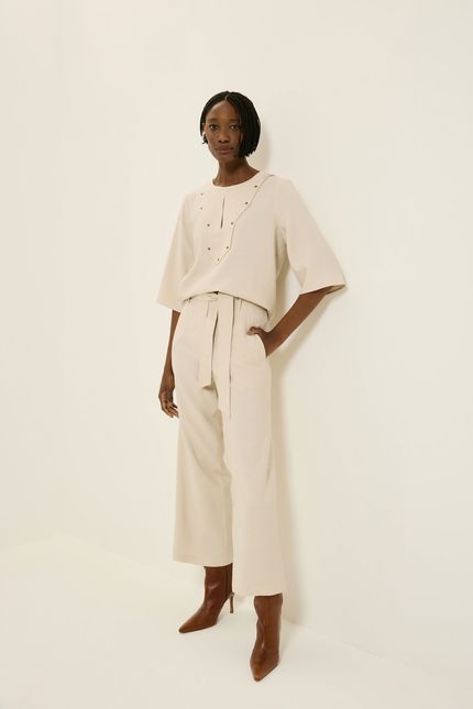 Blusa pala aplicada bege natural