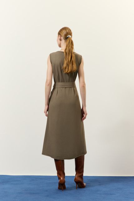 Vestido midi viés aplicado cinza noite