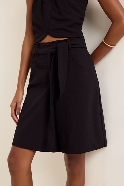 Bermuda faixa crepe malha preto