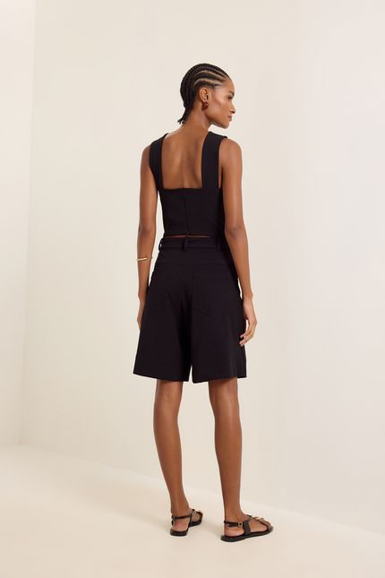 Bermuda faixa crepe malha preto