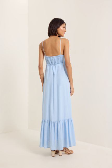 Vestido cambraia alças azul ceu