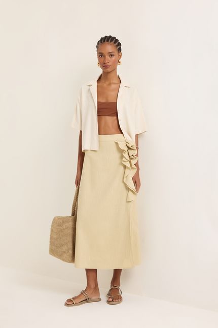 Camisa linho pala botões bege natural