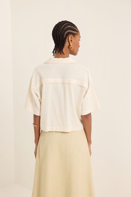Camisa linho pala botões bege natural