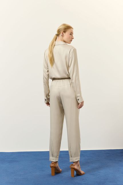 Calça reta amarração cinza flauta