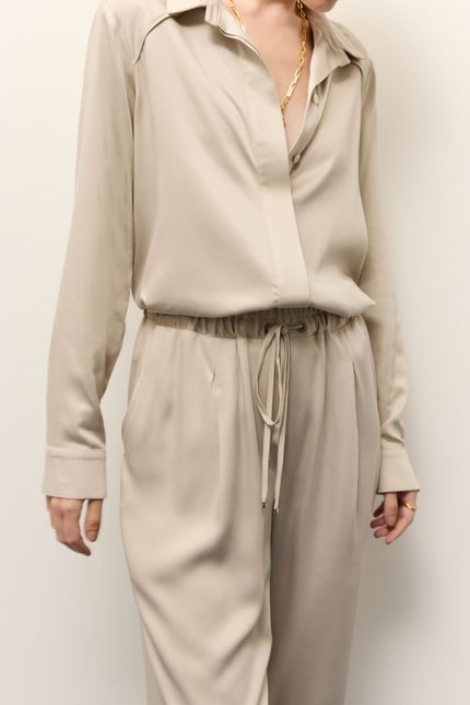 Calça reta amarração cinza flauta