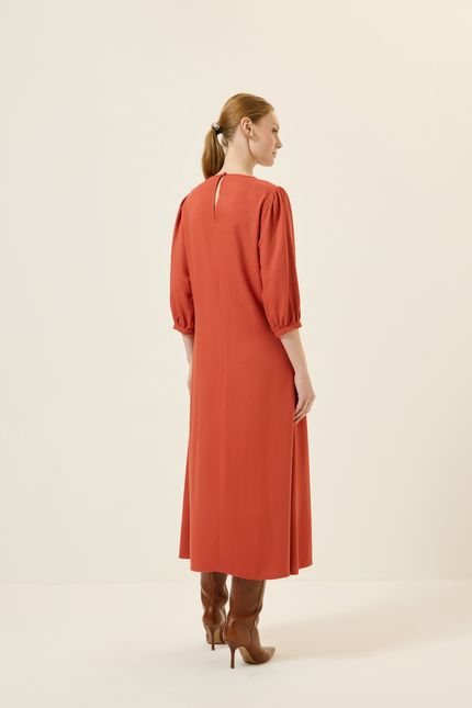 Vestido midi pala aplicada laranja forro