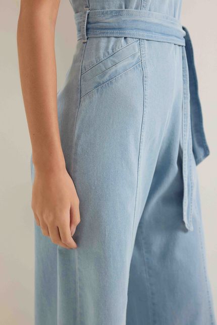 Macacão jeans faixa jeans