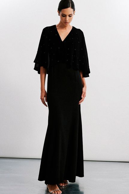 Vestido festa voil bordado preto