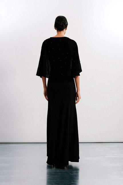 Vestido festa voil bordado preto