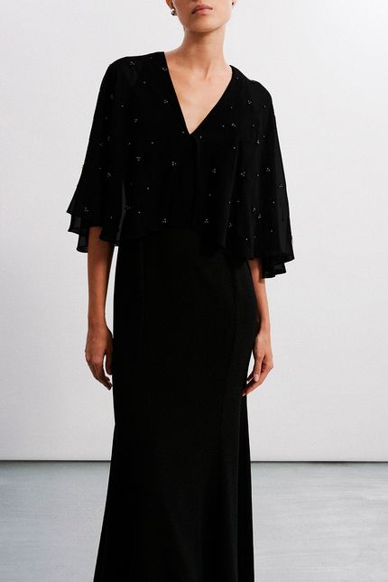 Vestido festa voil bordado preto
