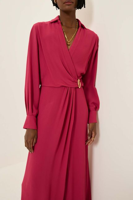 Vestido festa longo chemise detalhe rosa bolero