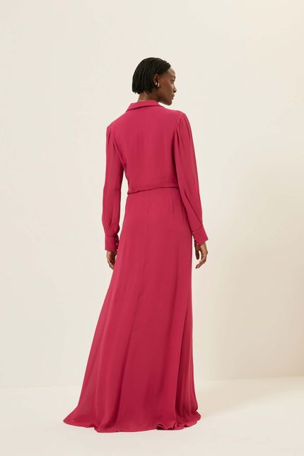 Vestido festa longo chemise detalhe rosa bolero