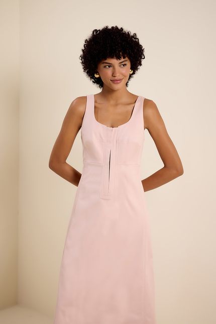 Vestido alfaiataria vivo pesponto rosa ipe