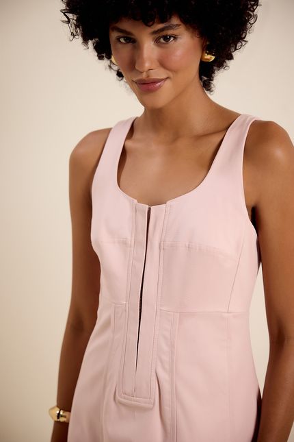 Vestido alfaiataria vivo pesponto rosa ipe