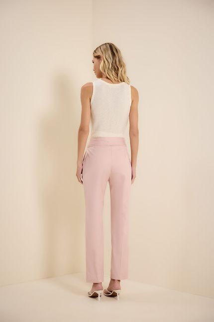 Calça alfaiataria vivo pesponto rosa ipe