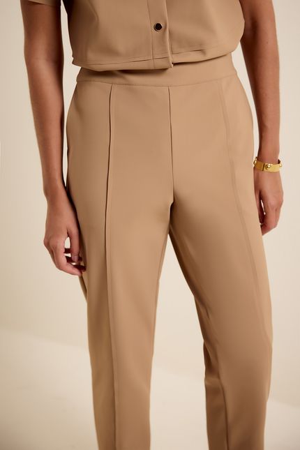 Calça reta block bege tropicalia