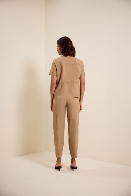 Calça reta block bege tropicalia