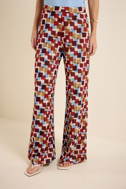 Calça tule pantalona quadros marrom urucum