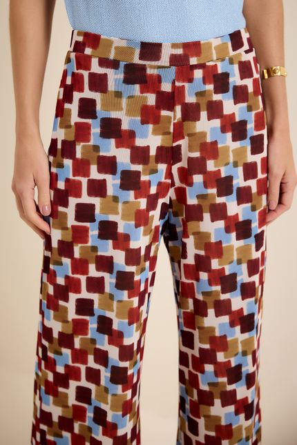 Calça tule pantalona quadros marrom urucum