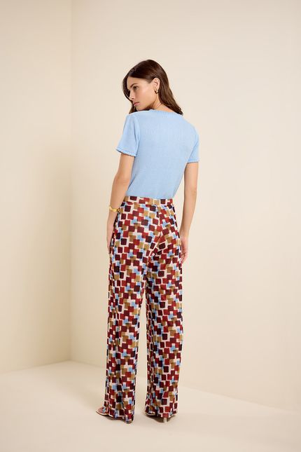 Calça tule pantalona quadros marrom urucum