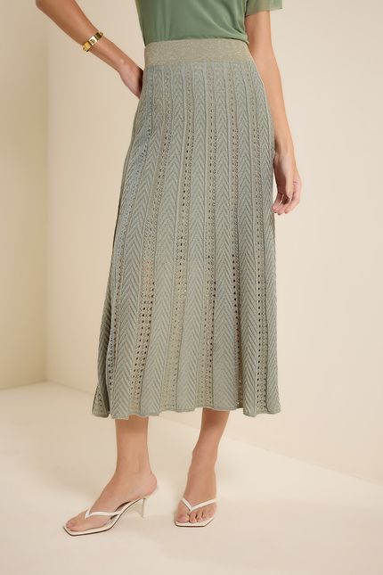 Saia tricot lurex mix pontos verde seiva