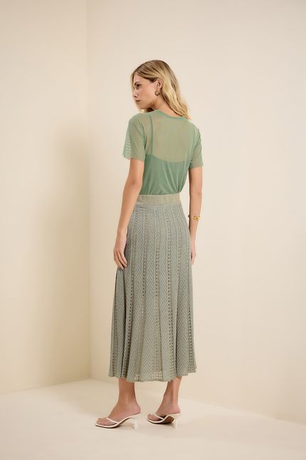 Saia tricot lurex mix pontos verde seiva