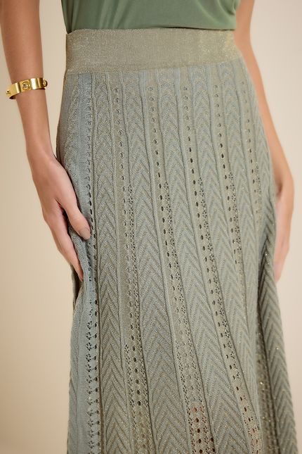 Saia tricot lurex mix pontos verde seiva