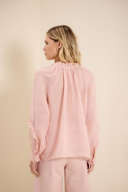 Blusa bata transparência rosa ipe