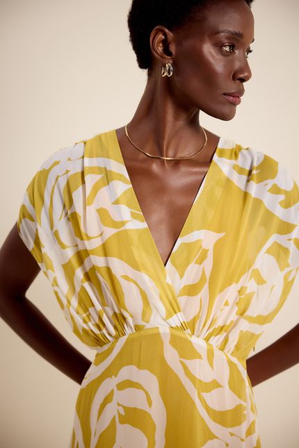 Vestido ggt decote transpasse maranta amarelo banana