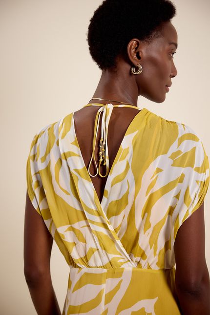 Vestido ggt decote transpasse maranta amarelo banana