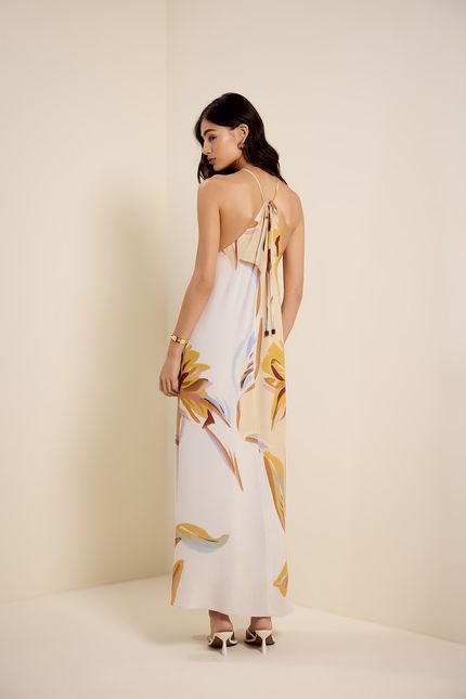 Vestido detalhe resina floral maxi amarelo banana