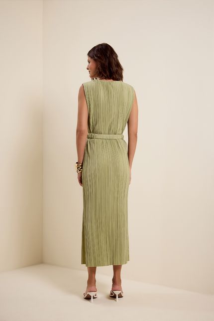 Vestido regata plissada verde seiva