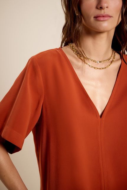 Blusa mc decote v terracota