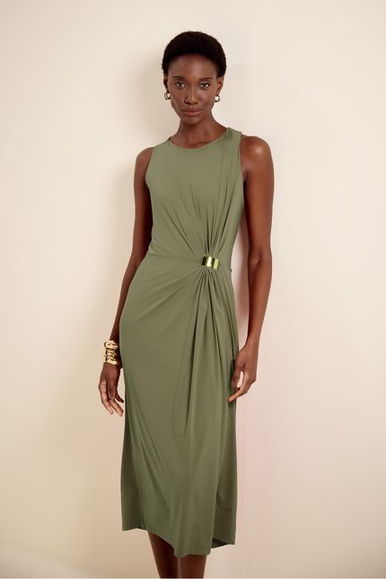 Vestido bio jersey detalhe metal verde eucalipto