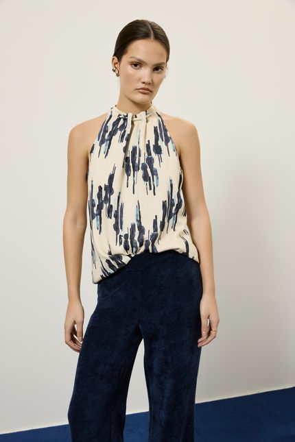 Blusa detalhe decote gipsy azul mpb