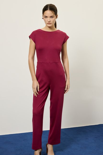 Macacão malha alfaiataria rosa mambo